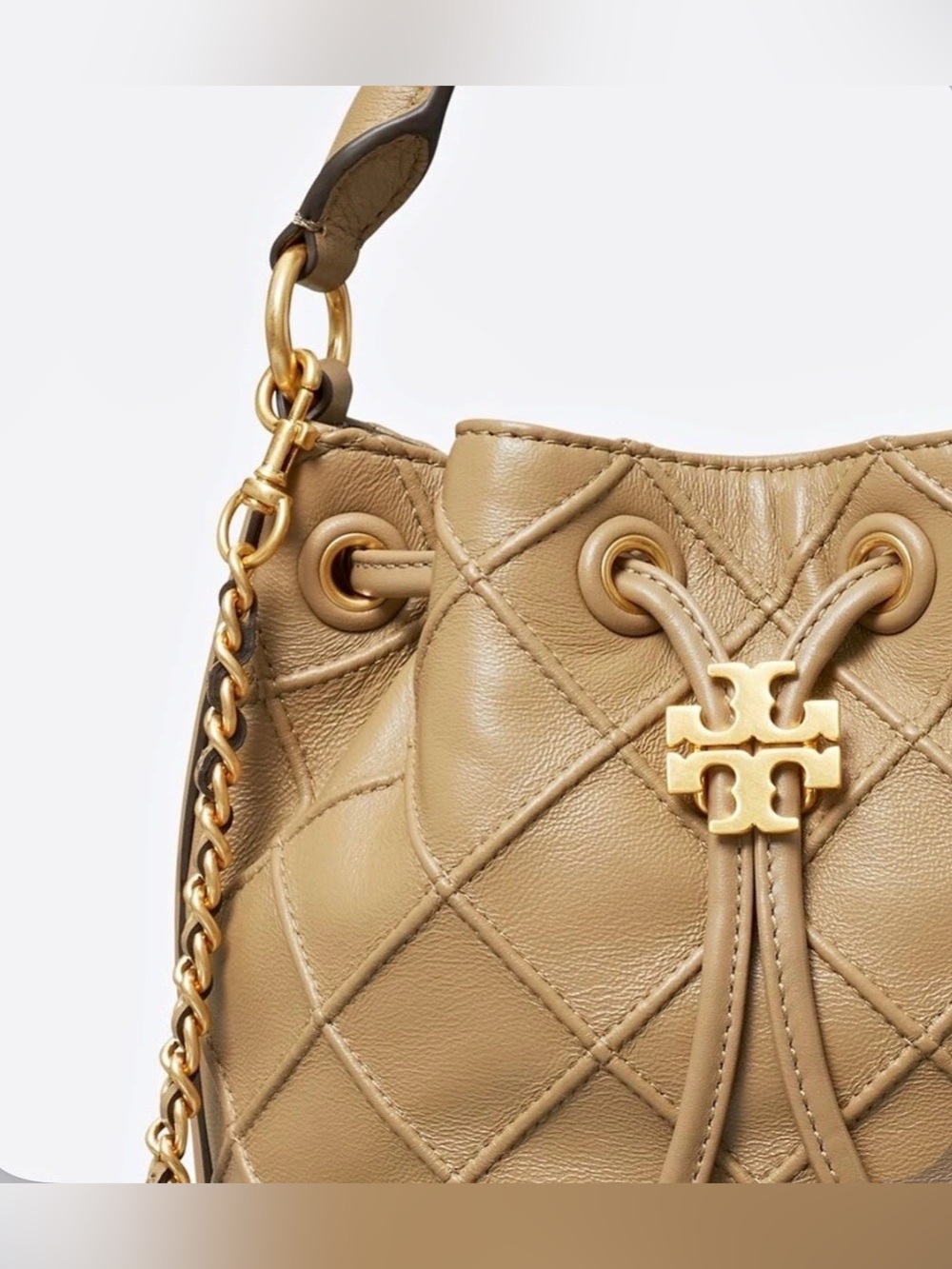 Tory Burch Small Fleming Soft Bucket Bag In Olive Green.